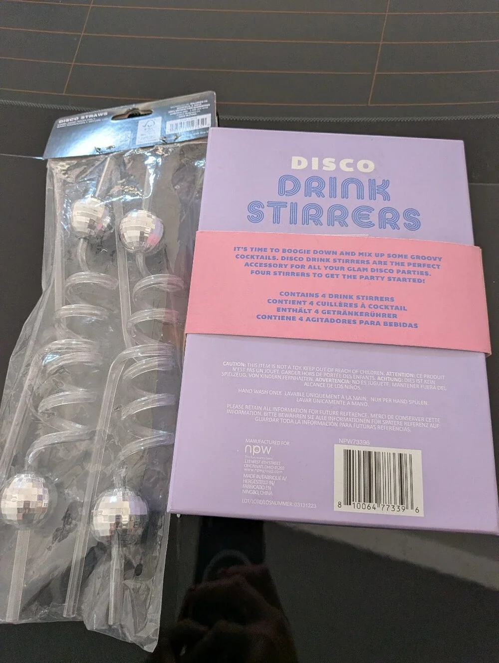 Disco Drink Stirrers And disco Ball Straws- Silver Mirror Ball (4 Count)